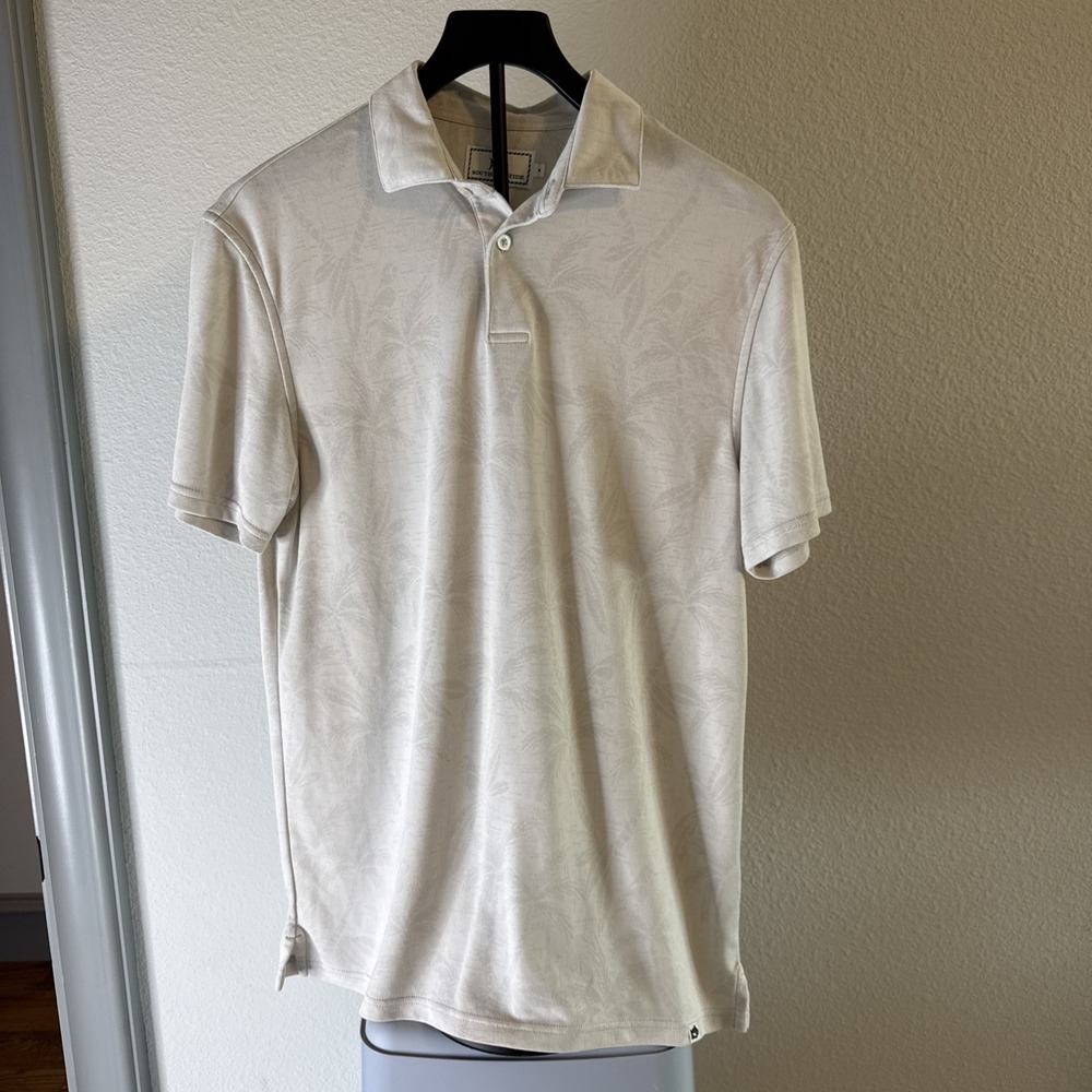 Southern Tide Men's Polo Tropical Print Coastal Preppy Golf Ivory Size S